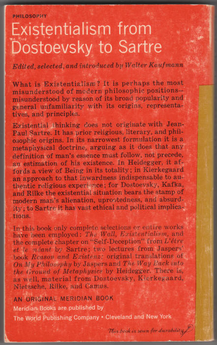 Existentialism From Dostoevsky To Satre back cover