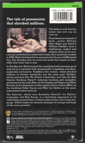 The Exorcist VHS Videotape