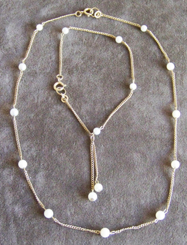 Faux Pearl Station Necklace Bracelet Set