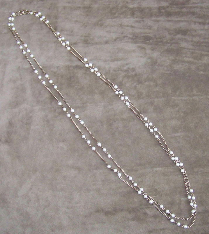 Faux Pearl 60 Inch Flapper Style Station Necklace