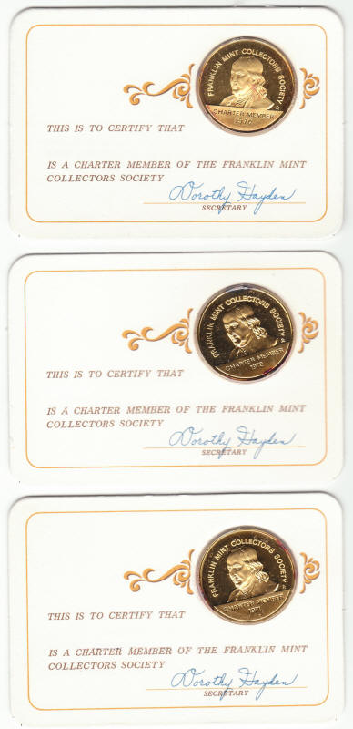Franklin Mint Collectors Society Membership Coins 1970 1971 1972