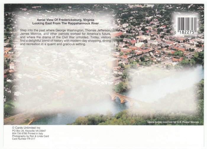 Fredericksburg Virginia Post Card back