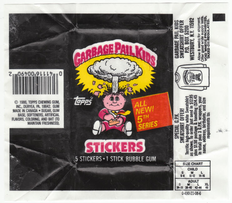 1986 Topps Garbage Pail Kids Stickers Series 5 Wrapper