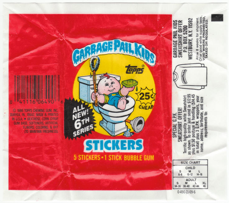 1986 Topps Garbage Pail Kids Stickers Series 6 Wrapper