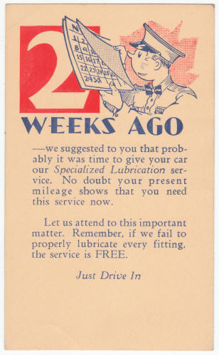 1930s Vintage Gas Station Reminder Post Card back