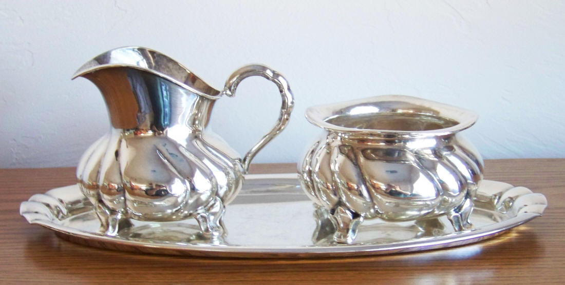 Gayer and Krauss German Silver 3-Piece Sugar Bowl and Creamer Set