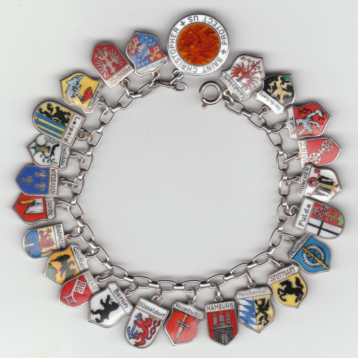 German Enamel Shield Silver Travel Charm Bracelet