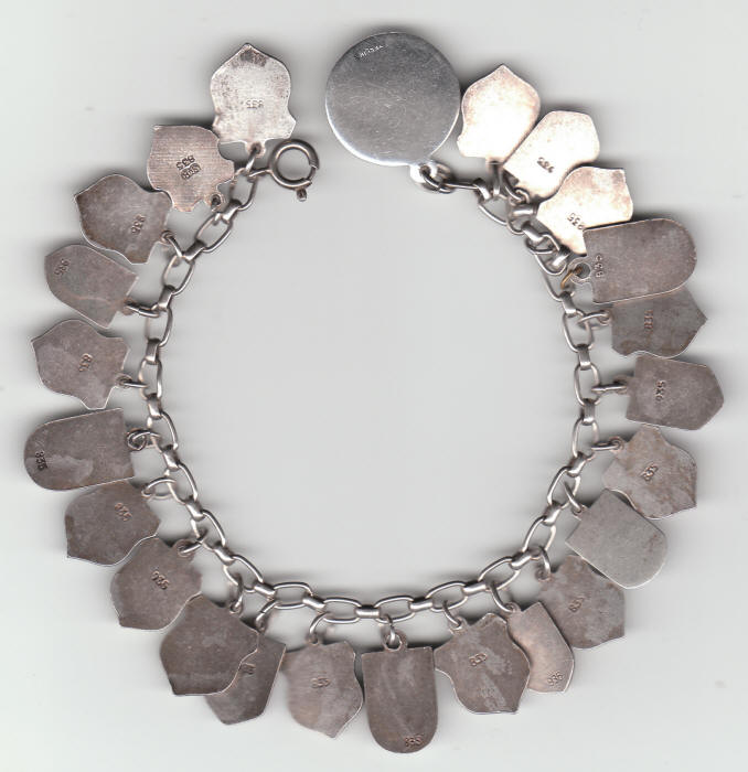 German Enamel Shield Silver Travel Charm Bracelet