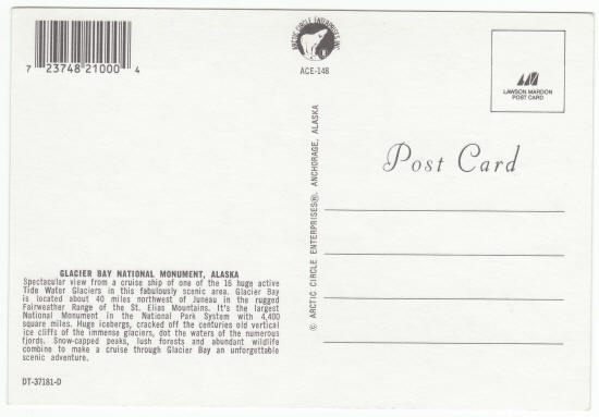 Glacier Bay Alaska Post Card