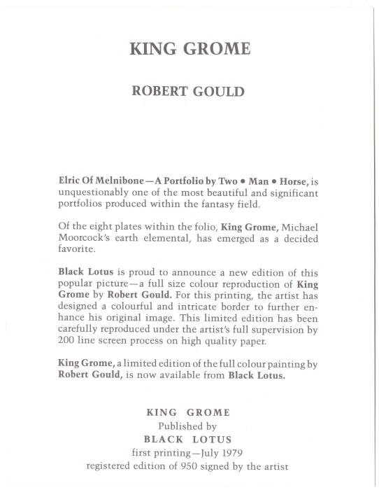 Robert Gould King Grome Promotional Card