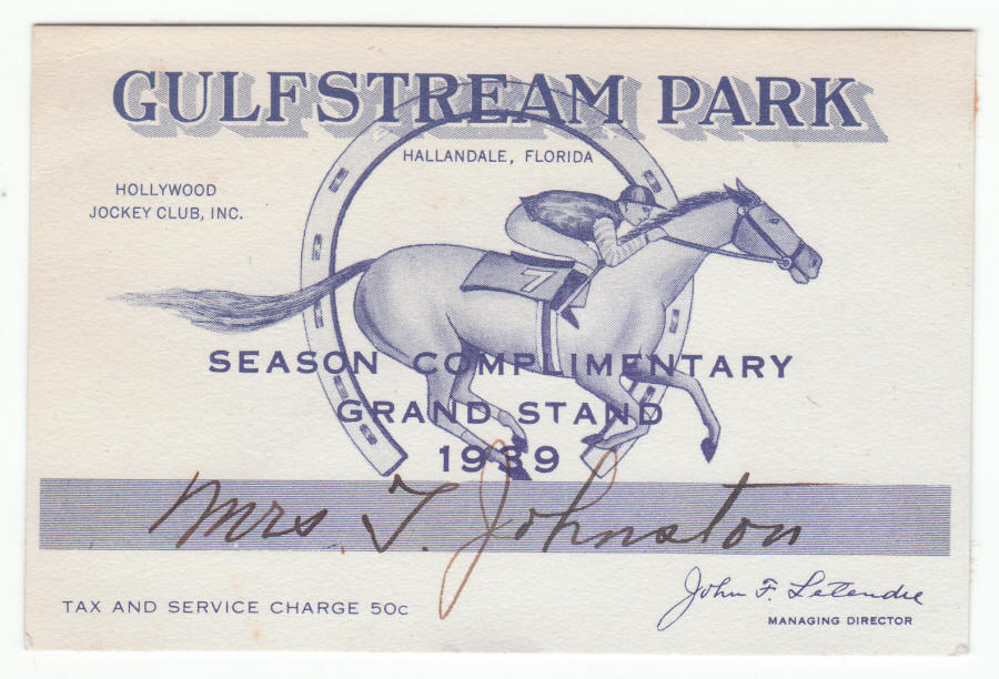 1939 Gulfstream Park Racetrack Ticket Stub front