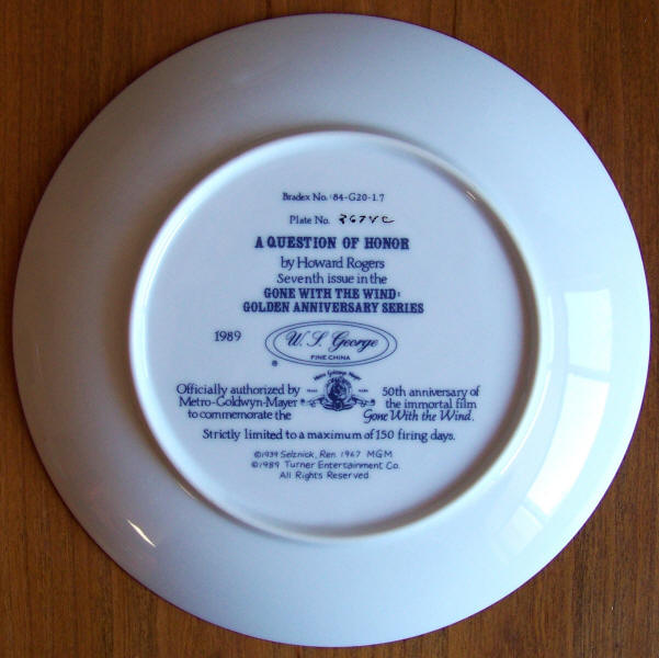 Gone With The Wind Golden Anniversary Plate 7 back