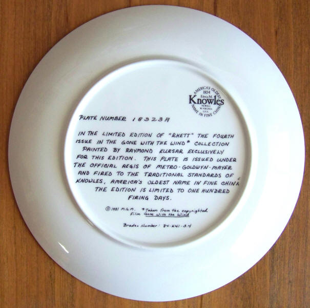 Gone With The Wind Plate 4 back