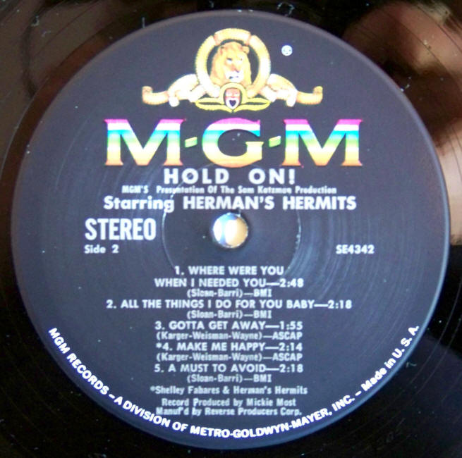 Hermans Hermits Hold On Soundtrack Side 2 label