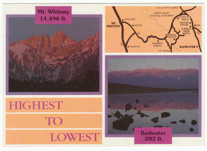 Highest To Lowest Points California Post Card
