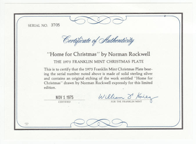 Norman Rockwells Home For Christmas Sterling Silver Plate COA