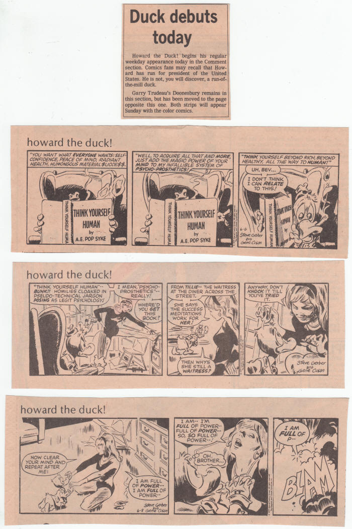Howard The Duck June 1977 Newspaper Daily Strips #1 - 3