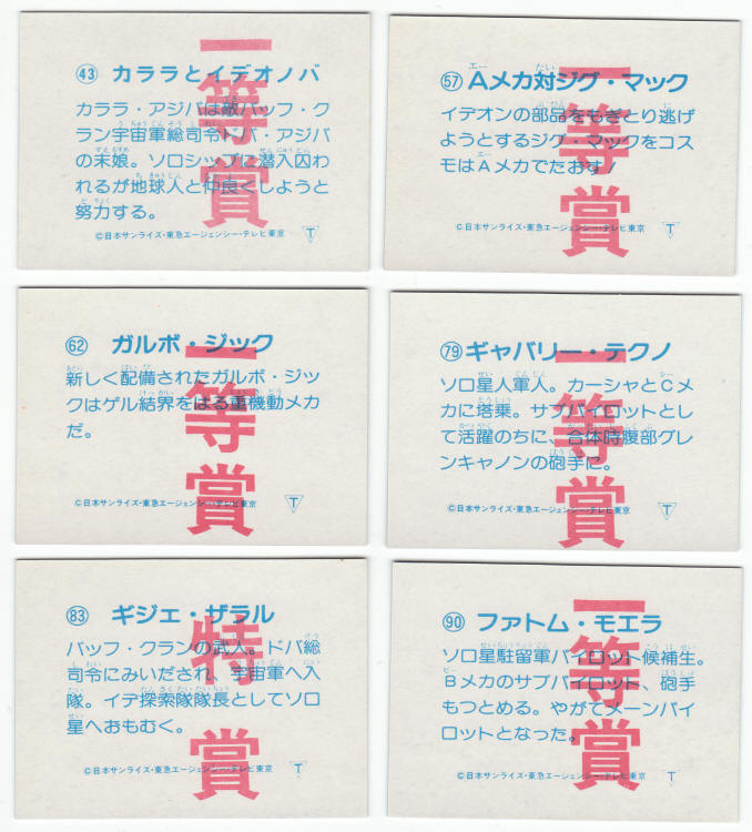 1982 Yamakatsu Space Runaway Ideon Overprint Trading Card backs