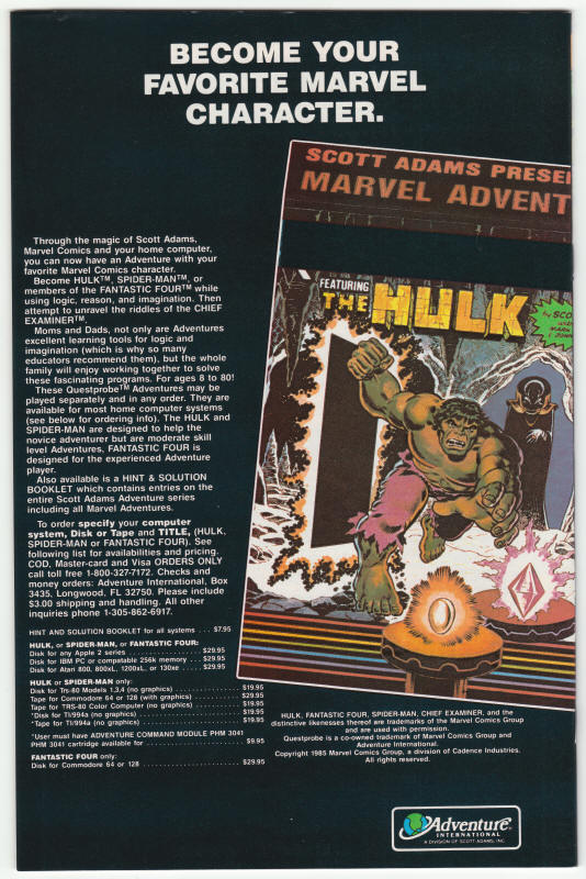 Incredible Hulk #317 back cover
