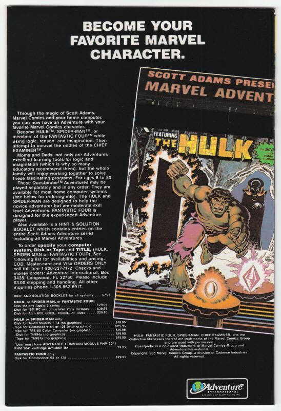 Incredible Hulk #319 back cover