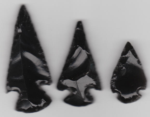 Native American Indian Black Obsidian Arrowheads
