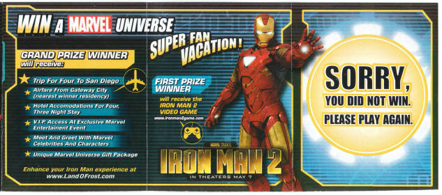 Iron Man 2 Land O Frost Game Piece partially open