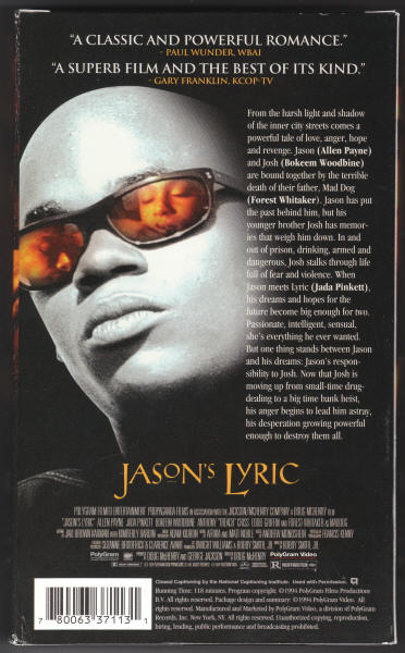 Jasons Lyric VHS Tape boxback