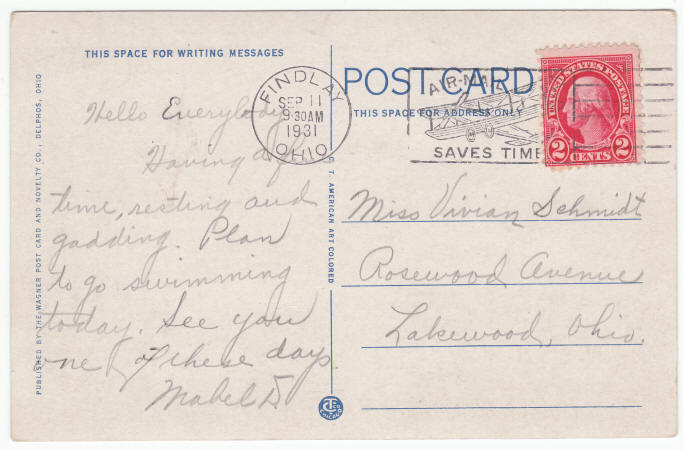 1931 J C Donnell Memorial Stadium Findlay Ohio Post Card back