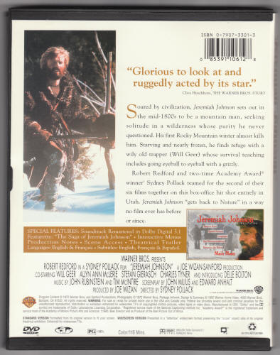 Jeremiah Johnson DVD back