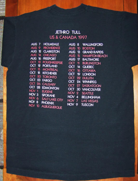 Jethro Tull 1997 Concert Tour T-Shirt back
