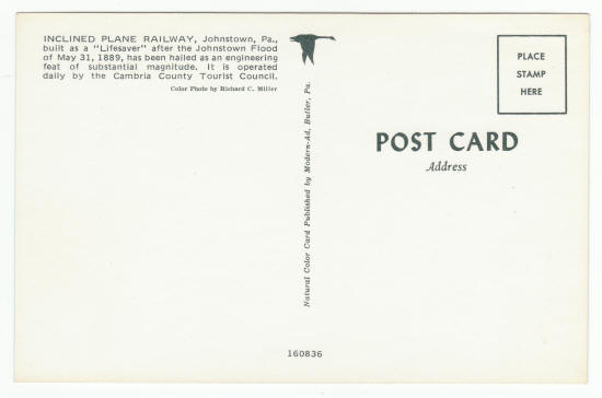 Johnstown Inclined Plane Post Card Pennsylvania