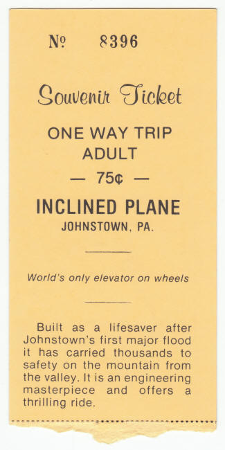 Inclined Plane Souvenir Ticket back