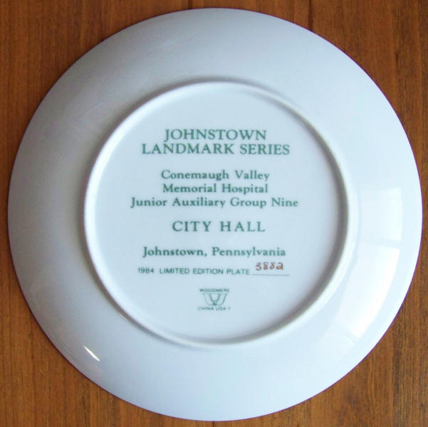 Johnstown Landmark Series Plate 1 back