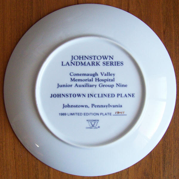 Johnstown Landmark Series Plate 4 back