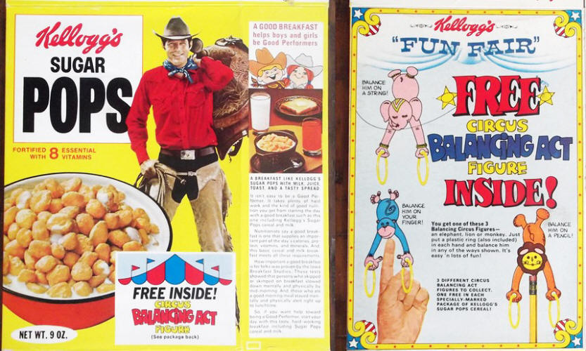 1973 Kelloggs Sugar Pops Circus Balancing Act Figure Cereal Premium Box