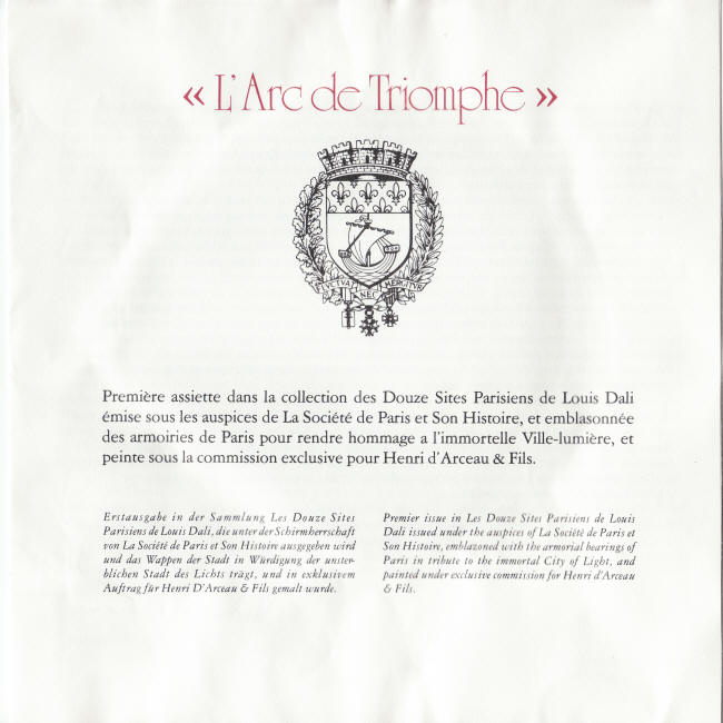 L'Arc de Triomphe Collectors Plate brochure