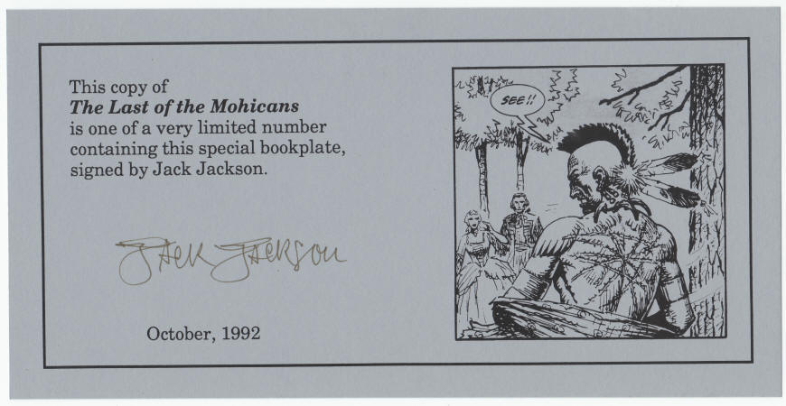 The Last Of The Mohicans Jack Jackson Signed Bookplate