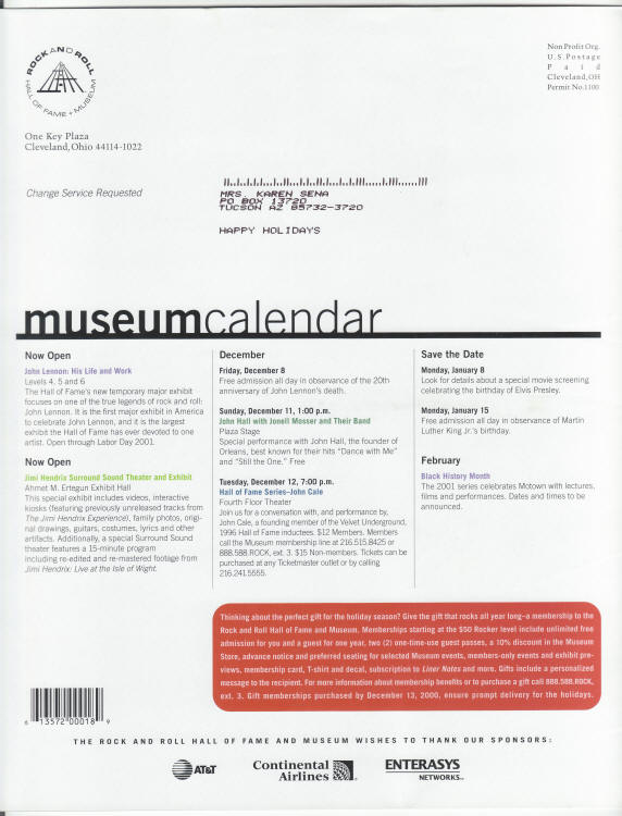 Liner Notes Winter 2000 back cover