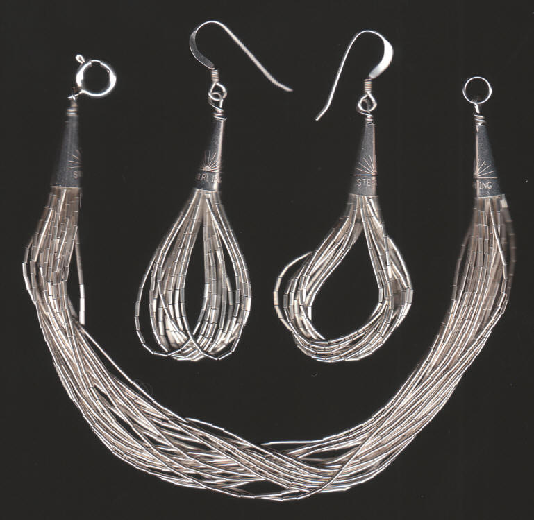 Liquid Sterling Silver Native American Bracelet Earrings