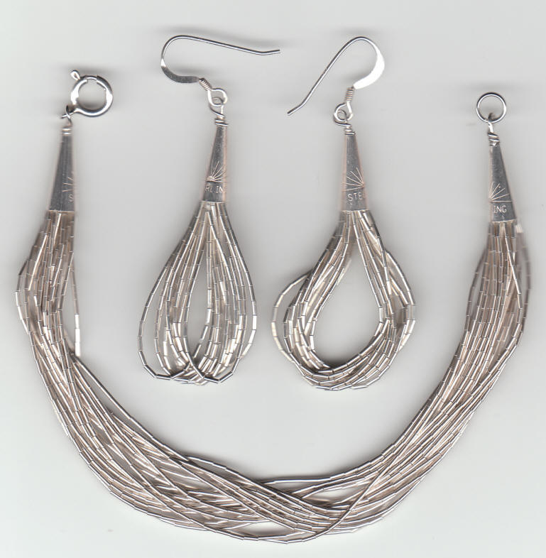 Liquid Sterling Silver Native American Bracelet Earrings