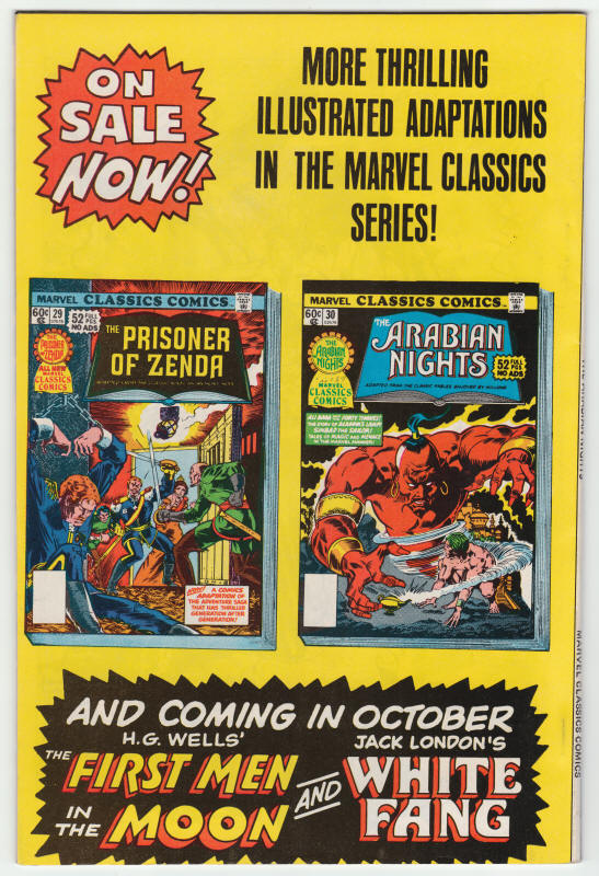 Marvel Classics Comics Series #30 back cover