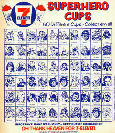 7-11 Marvel Superhero 1975 Slurpee Cup Checklist