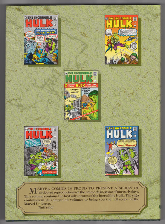 Marvel Masterworks Volume 8 Incredible Hulk back cover