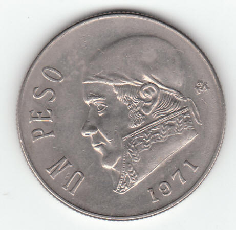 1971 Mexico 1 Peso Coin obverse
