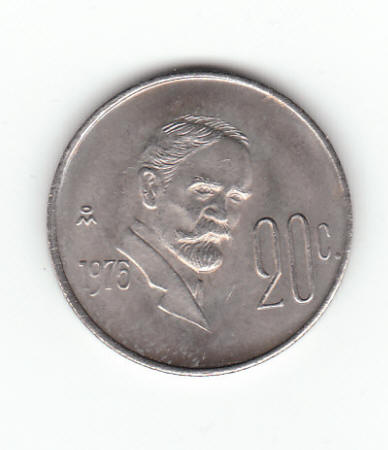 1975 Mexico 20 Centavos Coin obverse