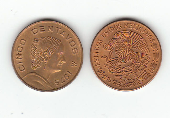 1975 Mexico 5 Cinco Centavos Coin