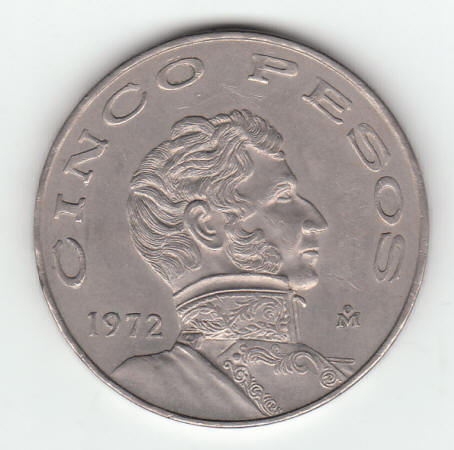 1972 Mexico 5 Pesos Coin obverse