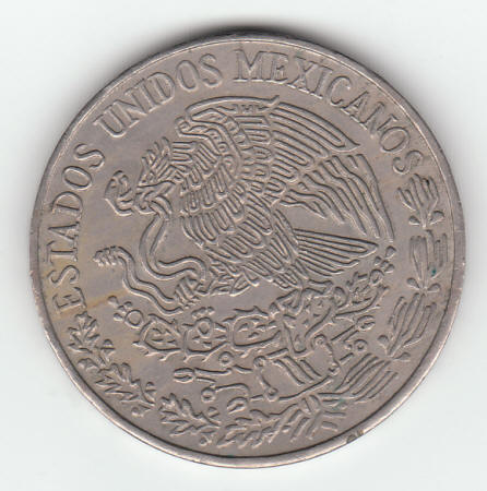 1972 Mexico 5 Pesos Coin reverse