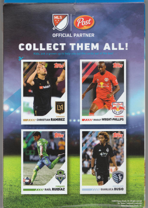 MLS Trading Cards Post Cereal Box back