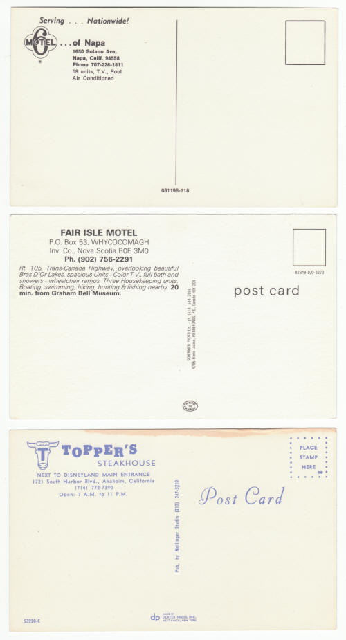 1960s Hotel Motel Post Cards